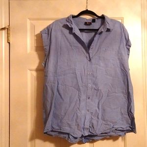 Women's plus size short sleeve blouse light blue button down size 2X